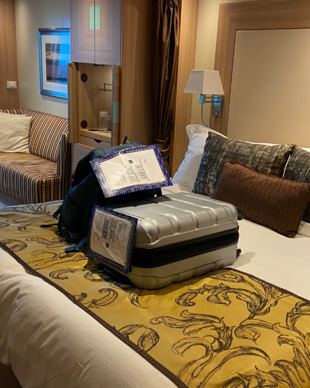 Luggage in cruise stateroom